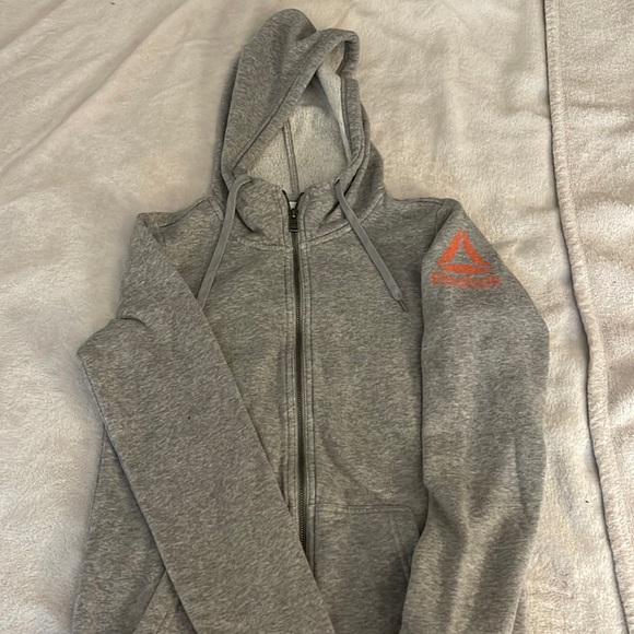 Gray hooded Reebok small zip up sweatshirt - Picture 1 of 3